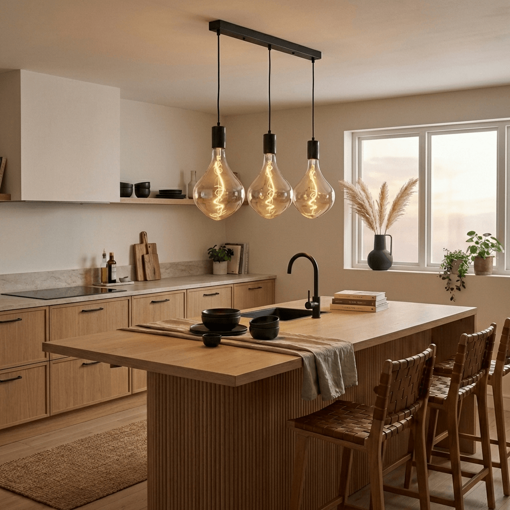 Black linear pendant with the celeste bulbs