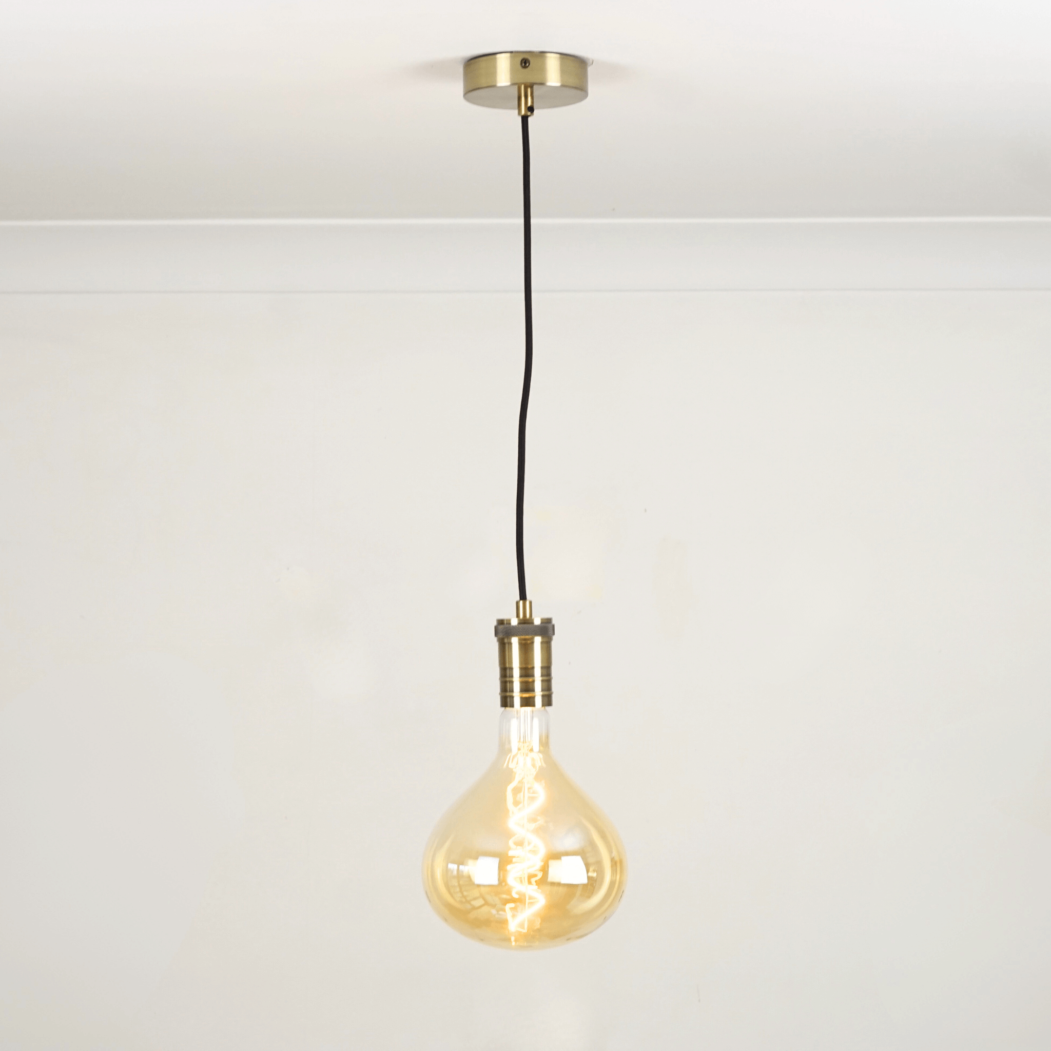 Bronze straight single pendant white background with olivia bulb