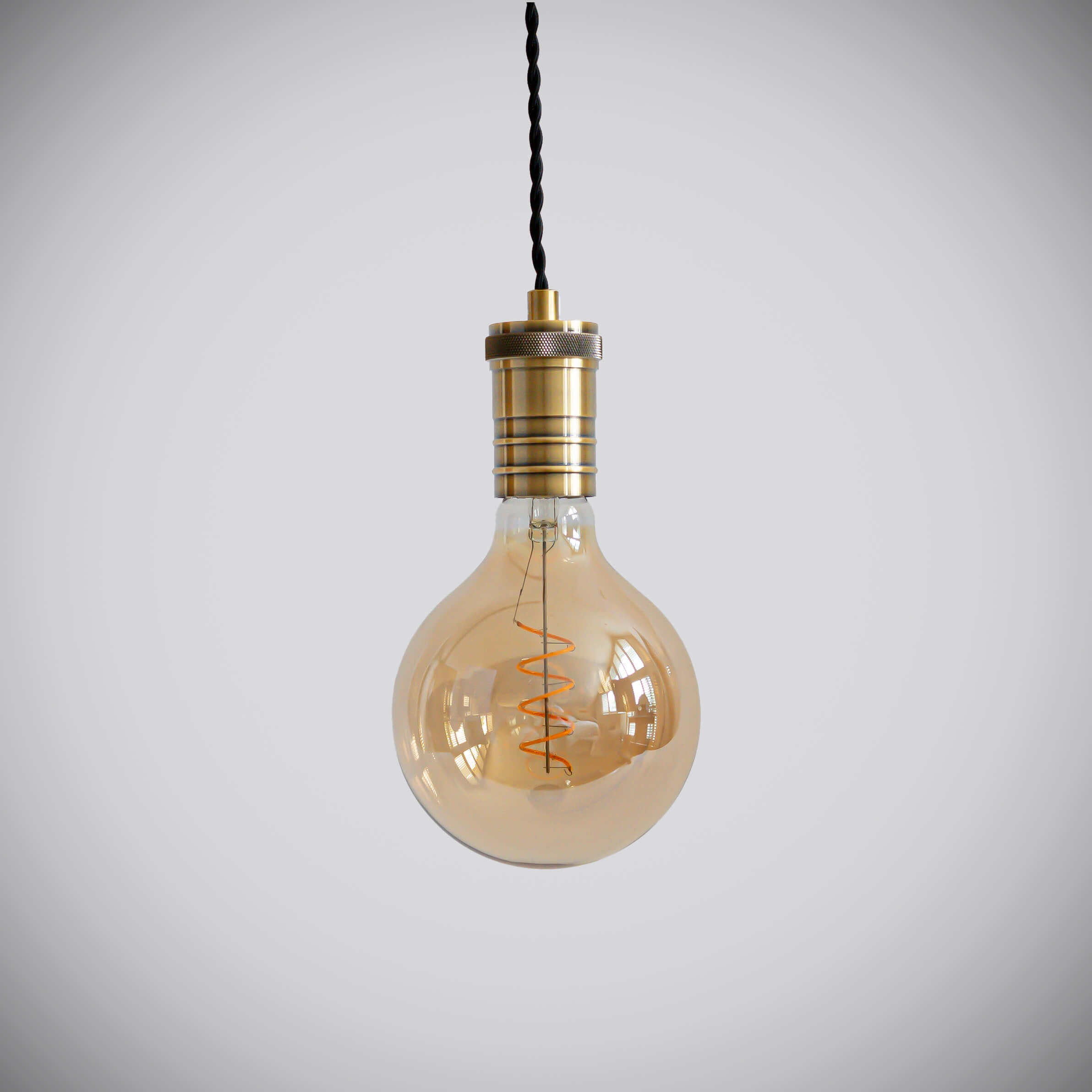 antique bronze pendant light with twisted cable and sophia bulb off