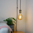 antique bronze plug in pendant light and straight cable felicity bulb in living room on