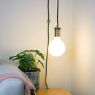 antique bronze plug in pendant light and straight cable luna bulb in living room on