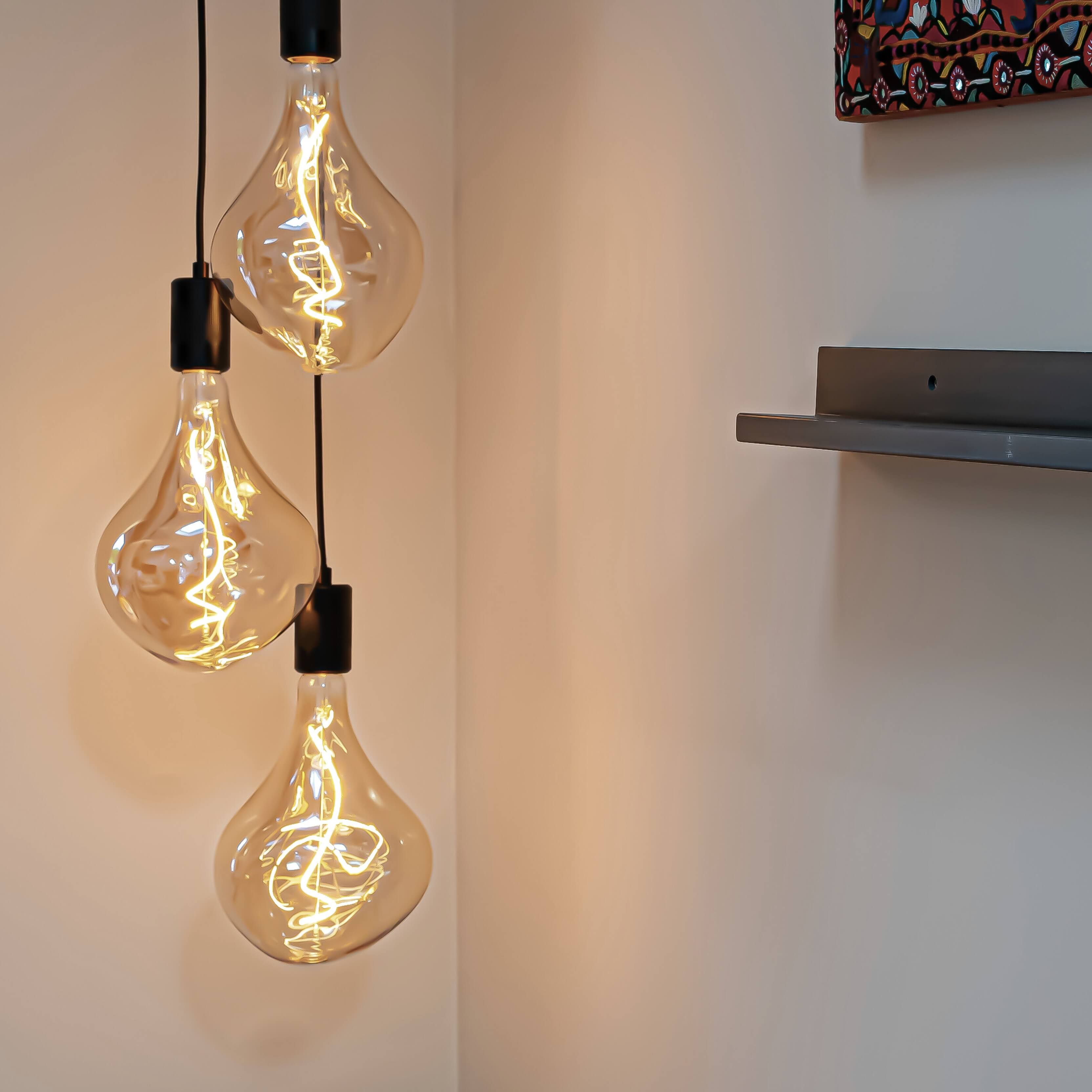 Black cluster pendant with Celeste bulbs in the living room