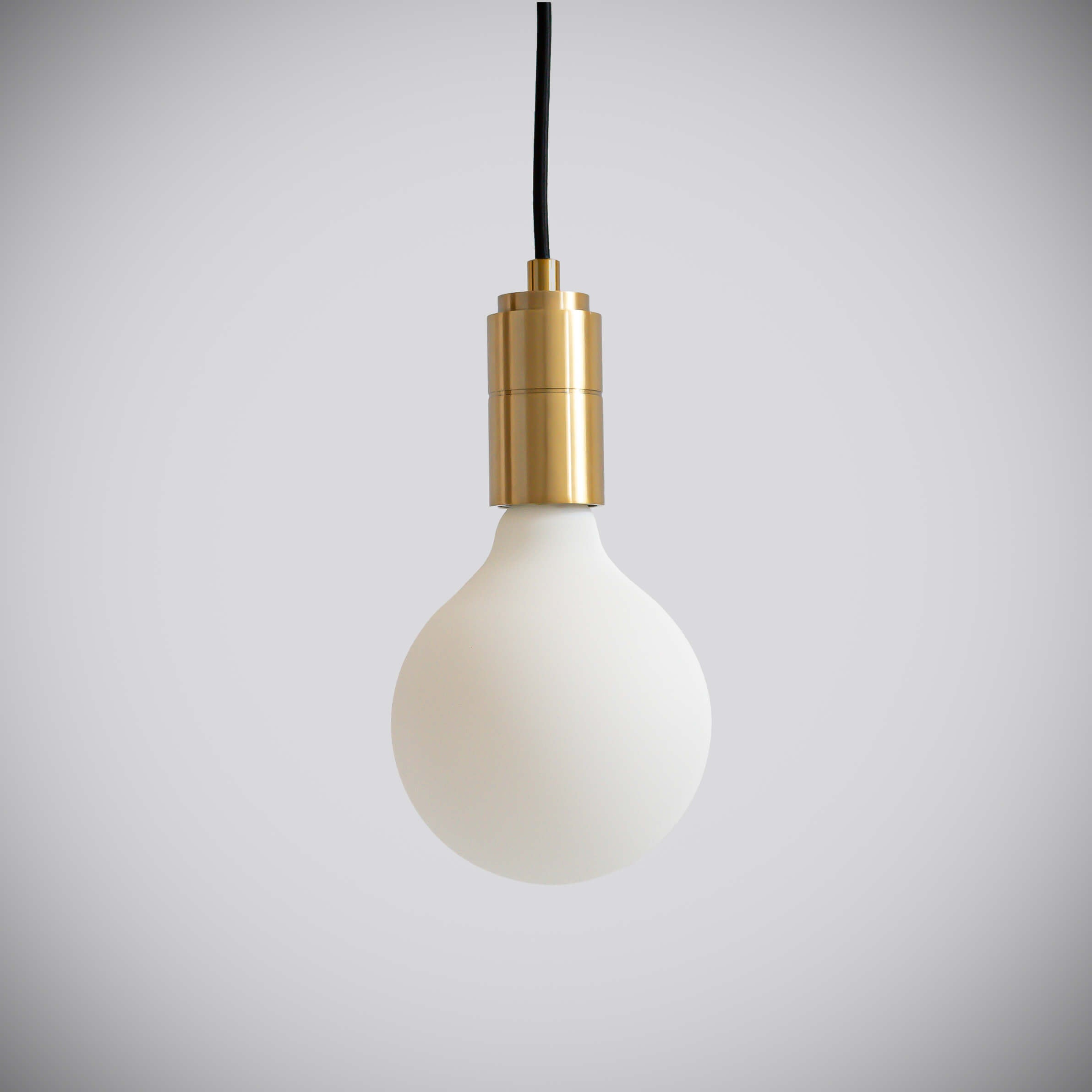 brass pendant light with straight cable and luna bulb off
