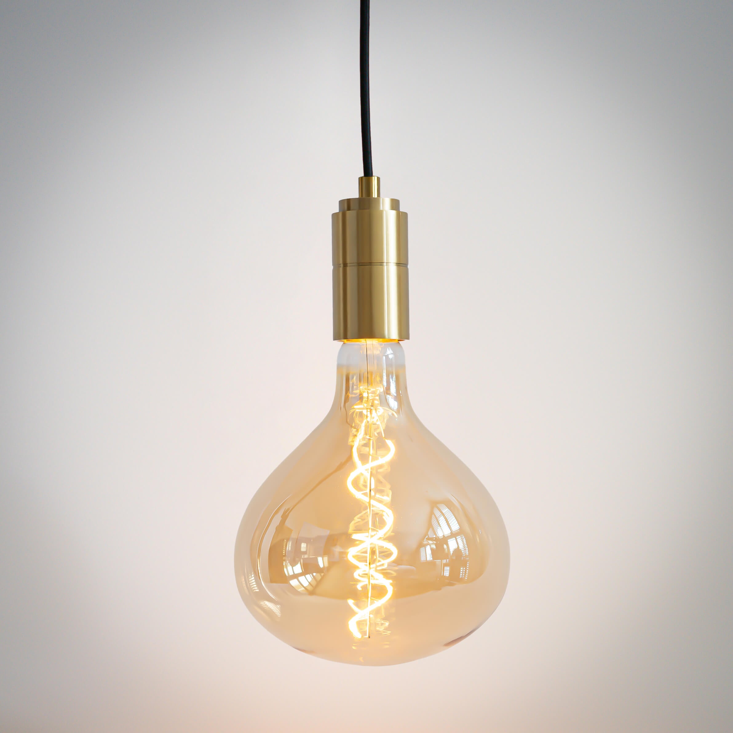 brass pendant light with straight cable and olivia bulb on