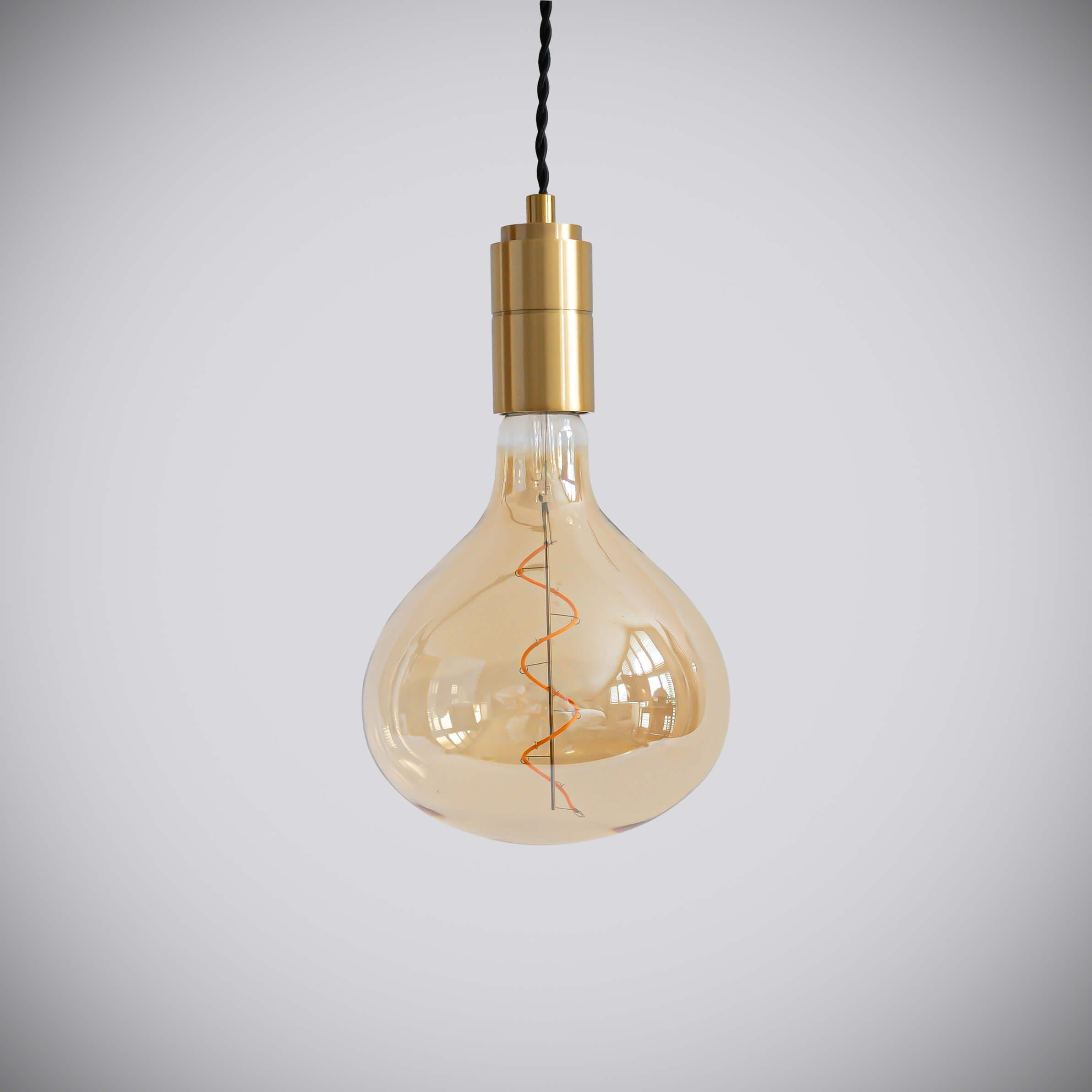brass pendant light with twisted cable and olivia bulb off