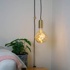 brass plug in pendant light and twisted cable isabella bulb in living room on
