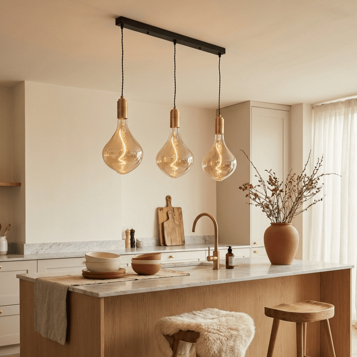 Brass Triple Ceiling Light + Celeste Bulbs - Triple Pendant - Ambientsy
