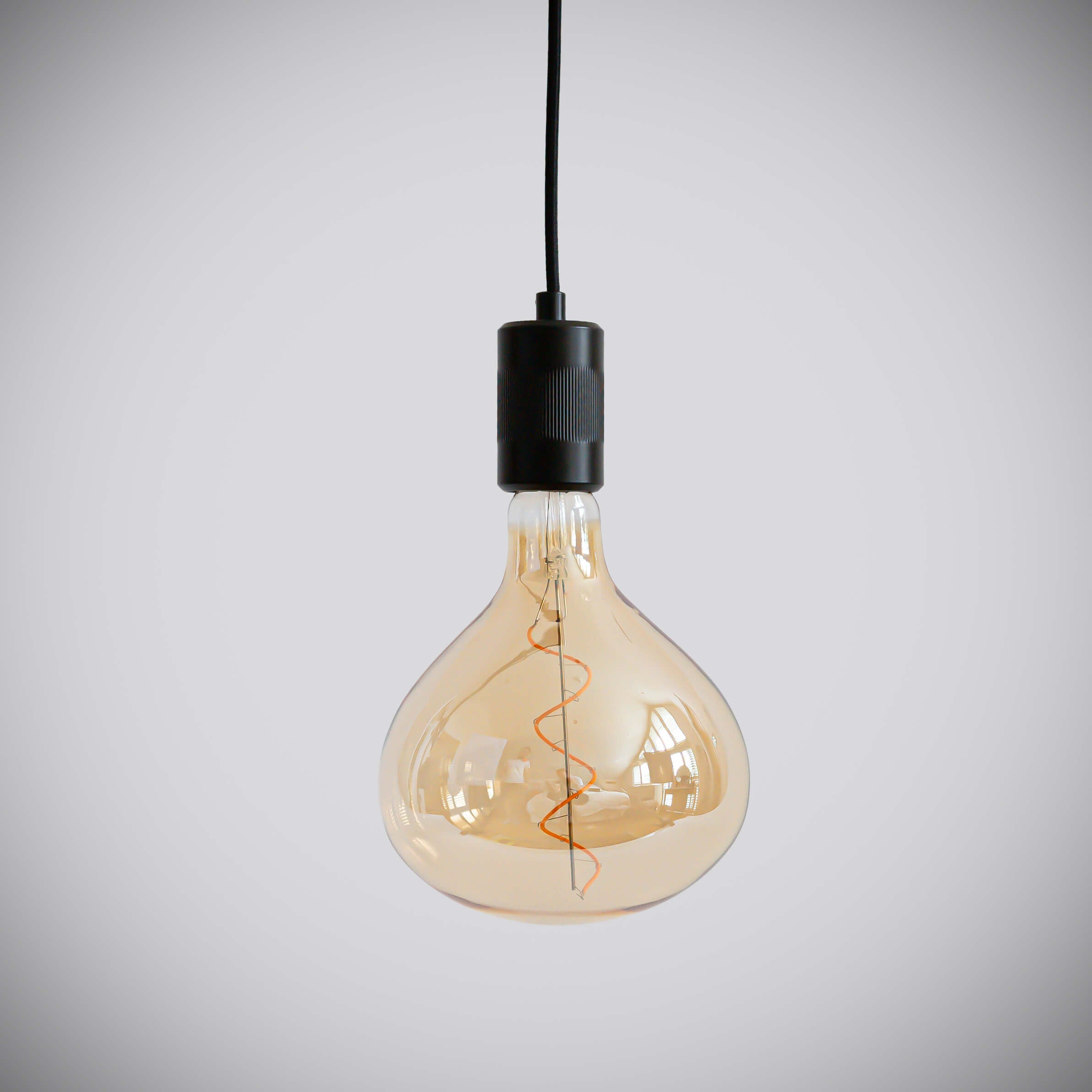 matte black pendant light and olivia bulb off