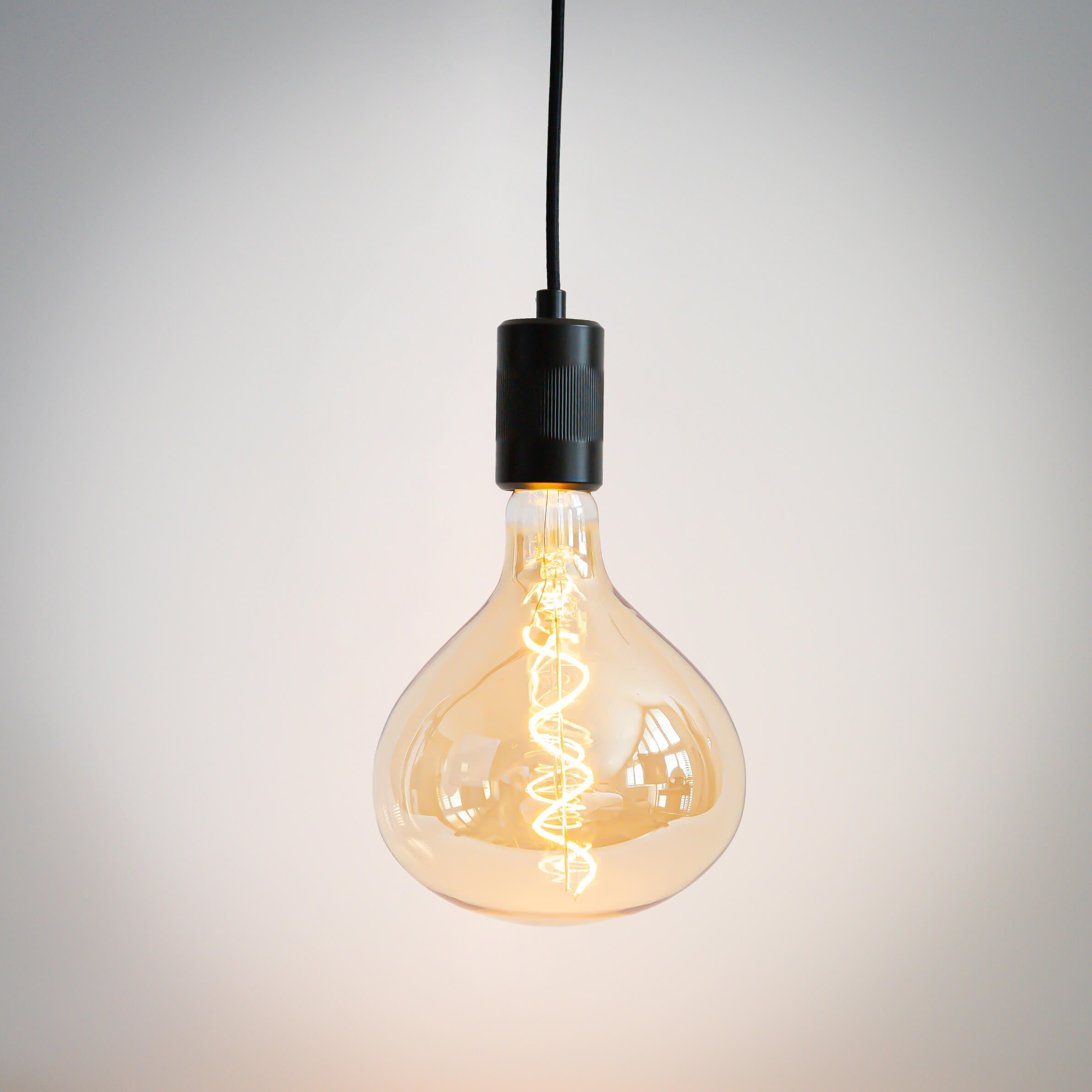 matte black pendant light and olivia bulb on