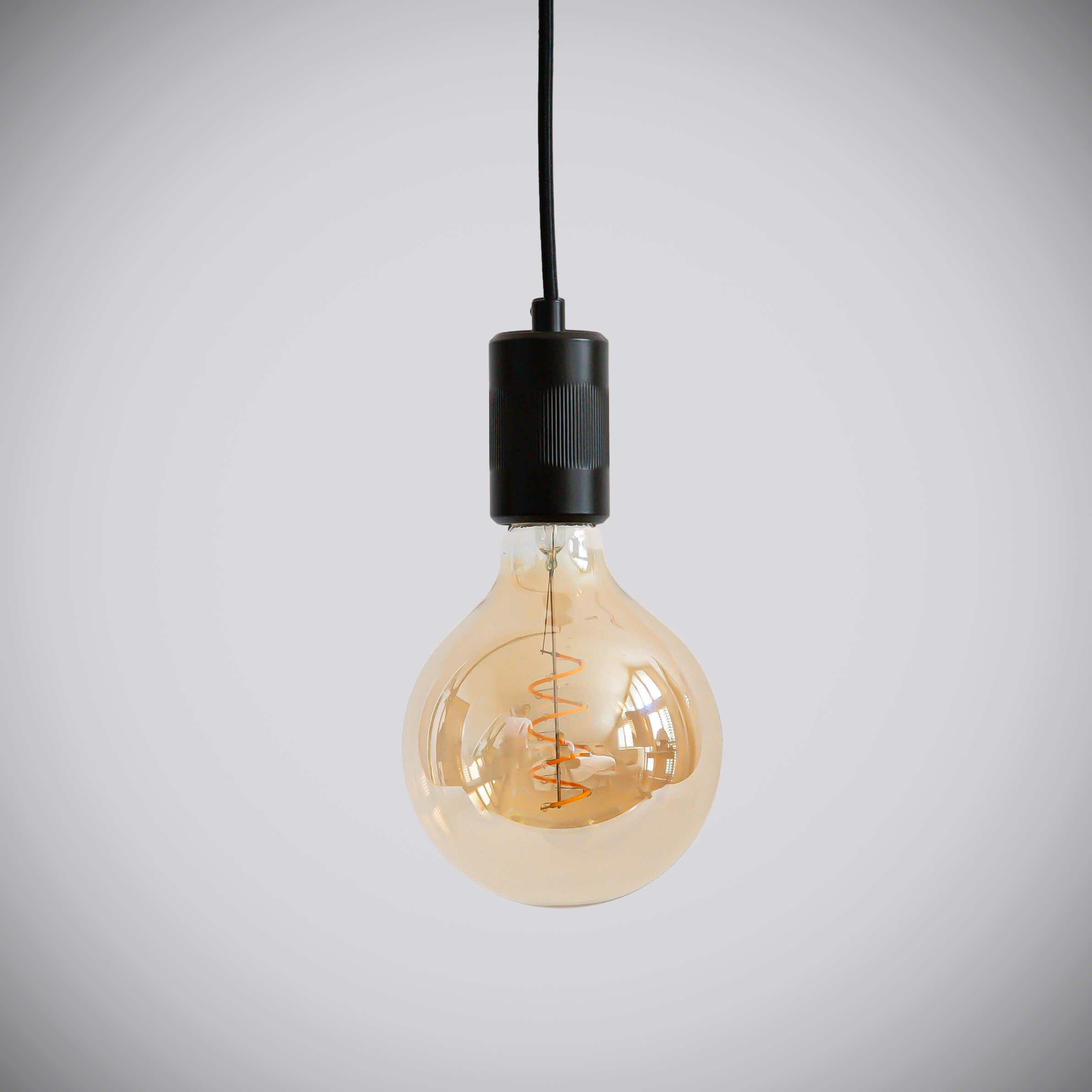 matte black pendant light and sophia bulb off