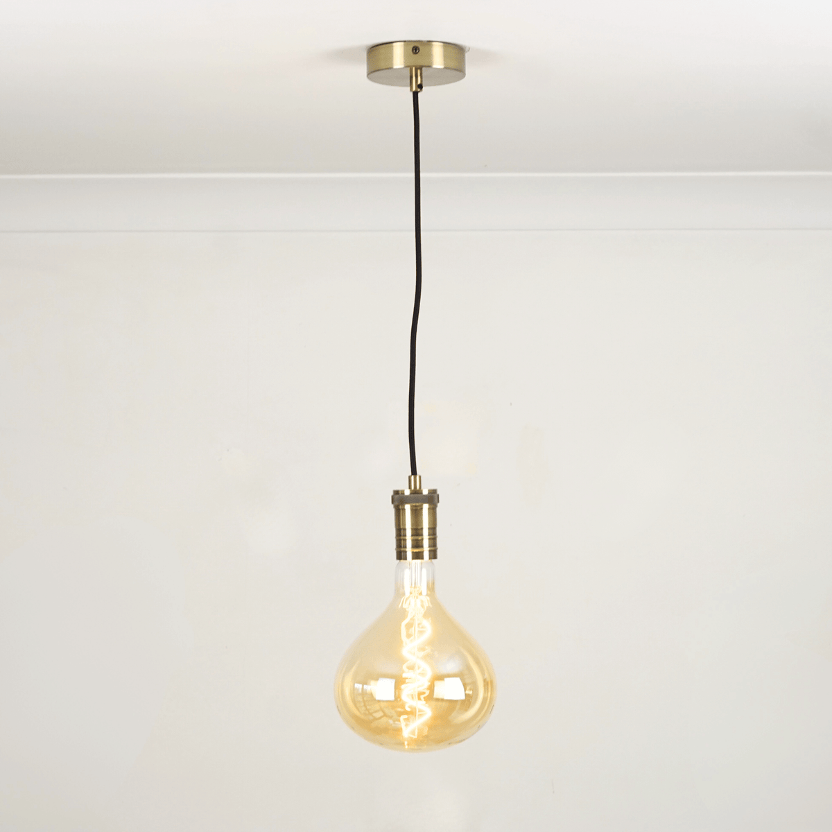 Bronze straight single pendant white background with olivia bulb