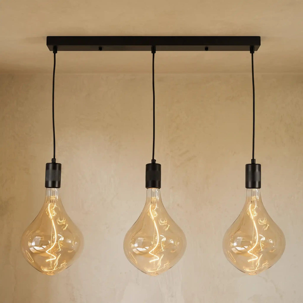 Black Triple Ceiling Light + Celeste Bulbs - Triple Pendant - Ambientsy