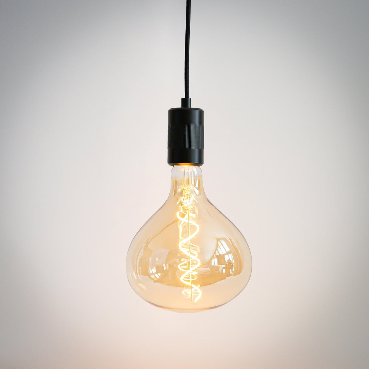 matte black pendant light and olivia bulb on 